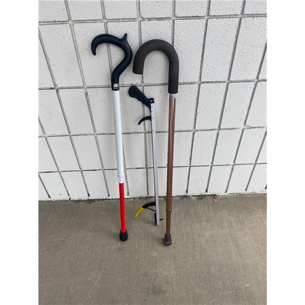 Two adjustable canes and picker
