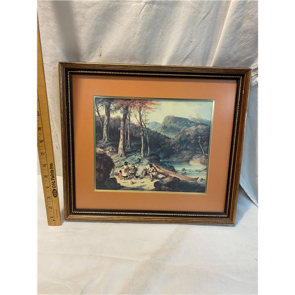 Print by Cornelius Krieghoff Mohawks at portage Framed 15x13 inches