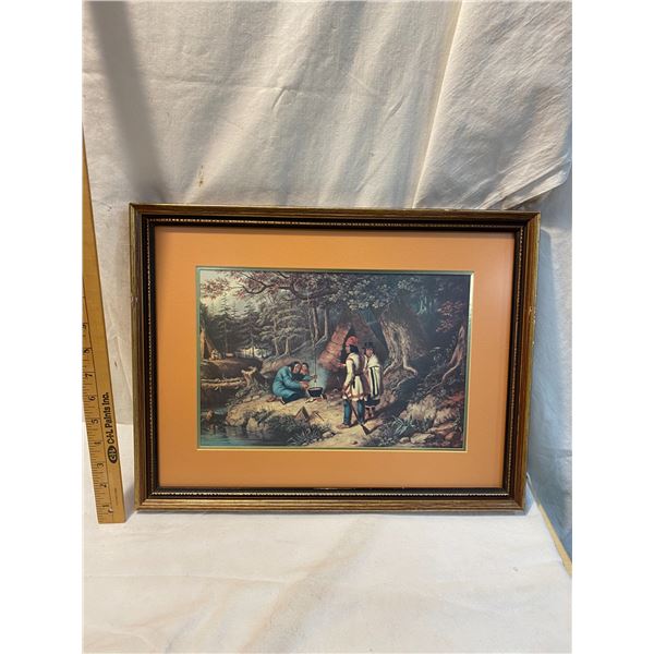 Print by Cornelius Krieghoff Caughnawaga Indian Encampment. Framed 17x13 inches
