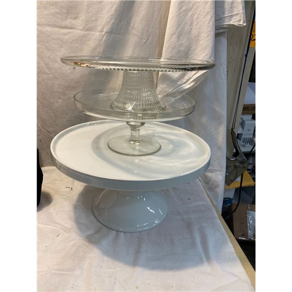 3 cake stands one chipped