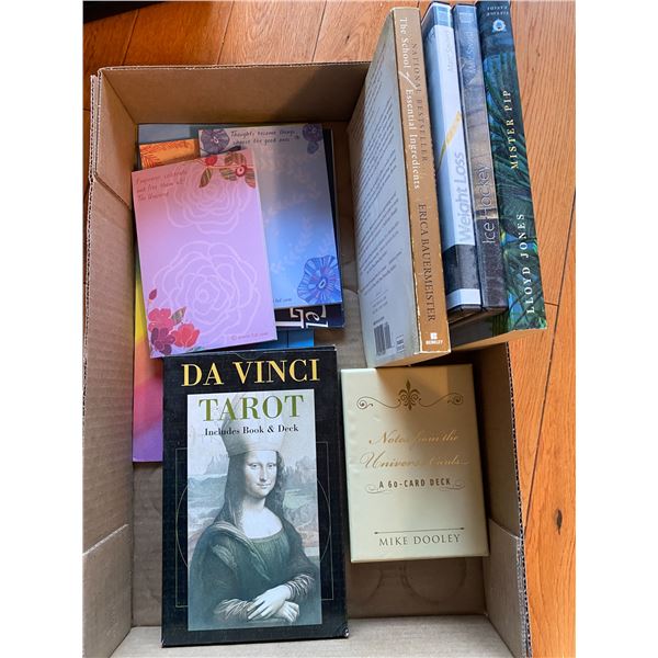 Tarot cards, notes from the universe. Writing note pads and books