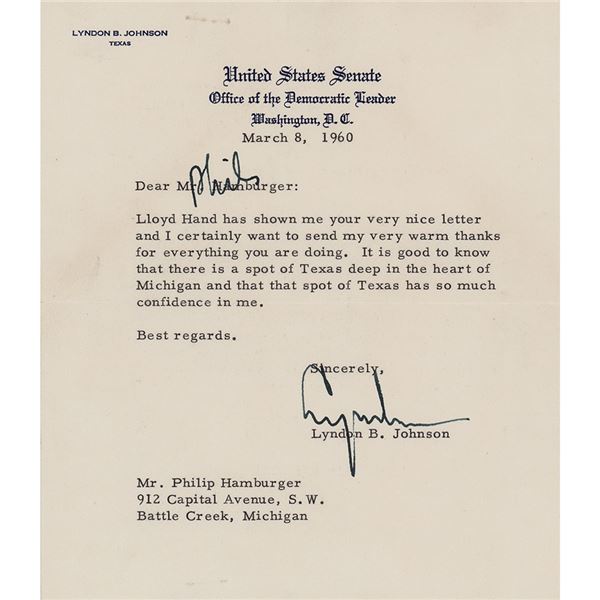 Lyndon B. Johnson Typed Letter Signed