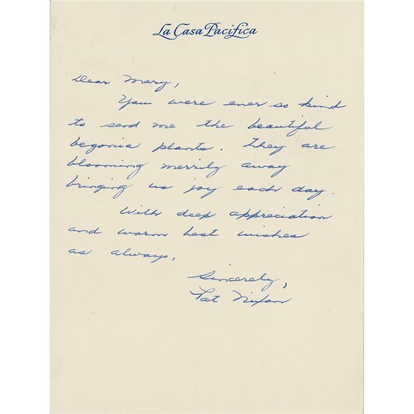 Pat Nixon Autograph Letter Signed