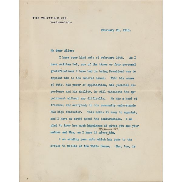 William H. Taft Typed Letter Signed as President