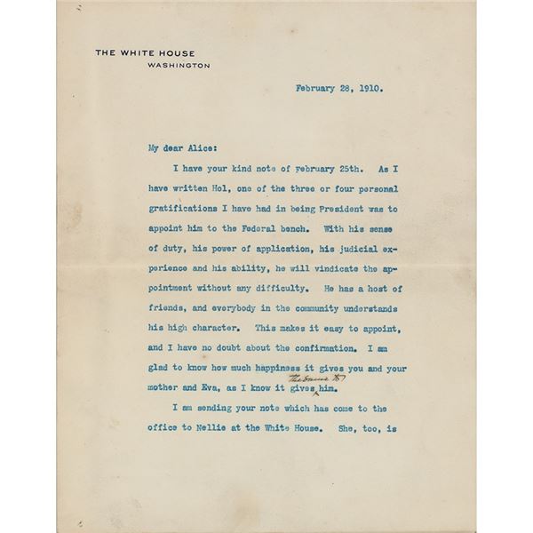 William H. Taft Typed Letter Signed as President