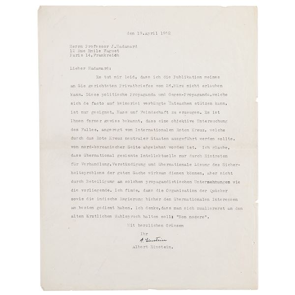 Albert Einstein Typed Letter Signed