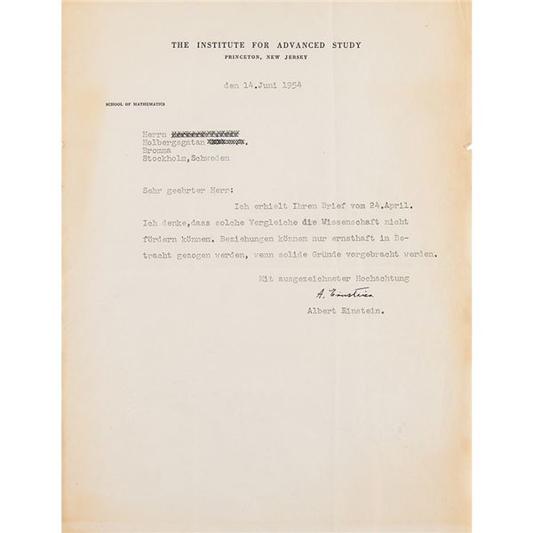 Albert Einstein Typed Letter Signed