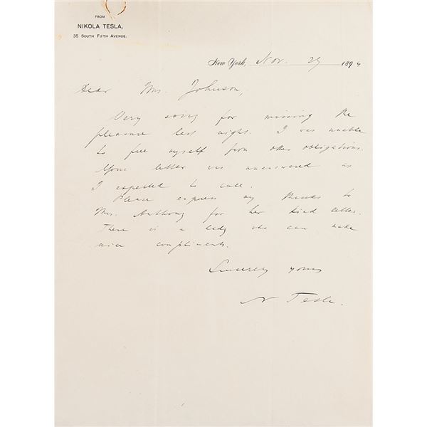 Nikola Tesla Autograph Letter Signed