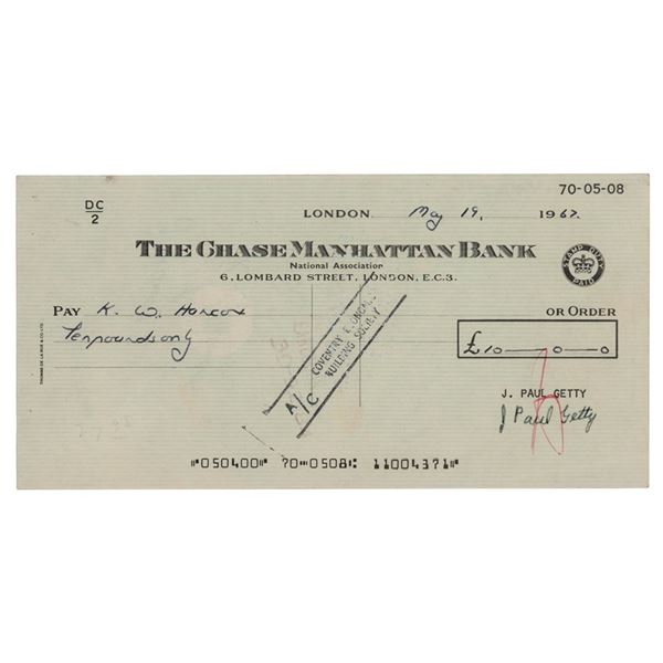 J. Paul Getty Signed Check