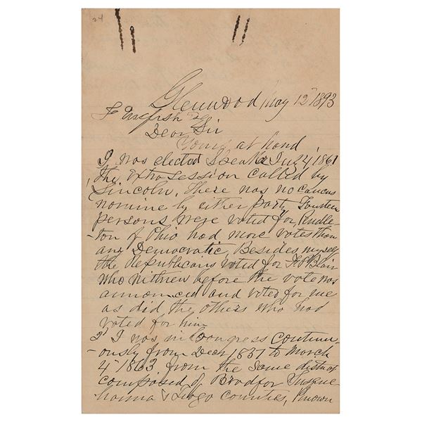 Galusha A. Grow Autograph Letter Signed