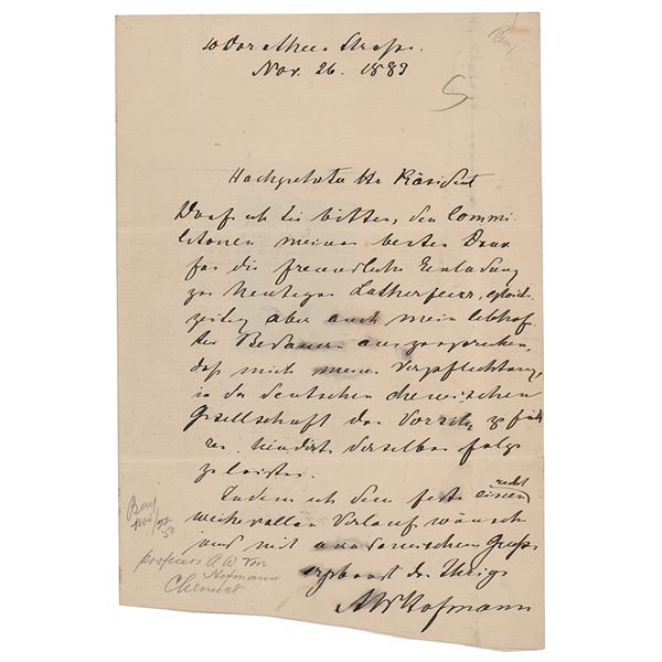 August Wilhelm von Hofmann Autograph Letter Signed