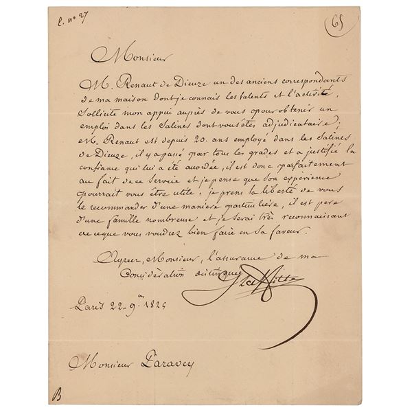 Jacques Laffitte Letter Signed