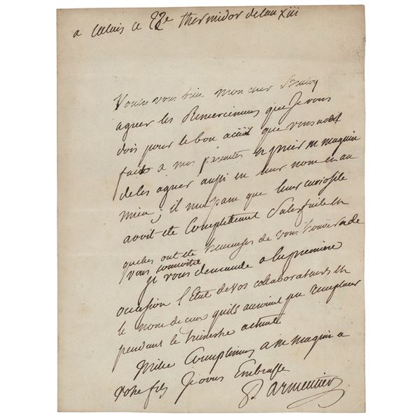 Antoine-Augustin Parmentier Autograph Letter Signed