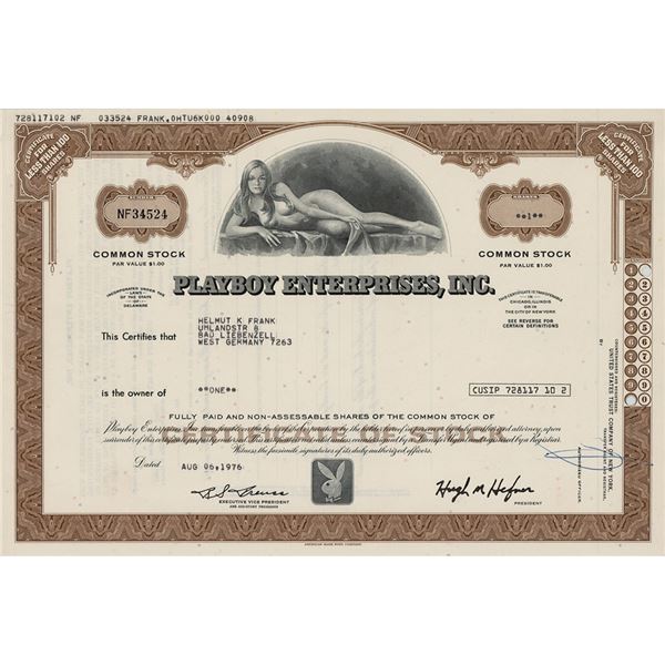 Playboy Enterprises Stock Certificate