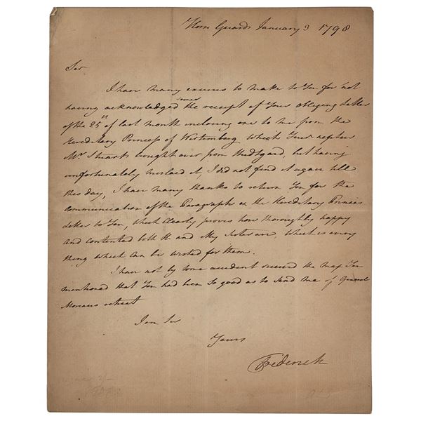 Prince Frederick, Duke of York and Albany Autograph Letter Signed