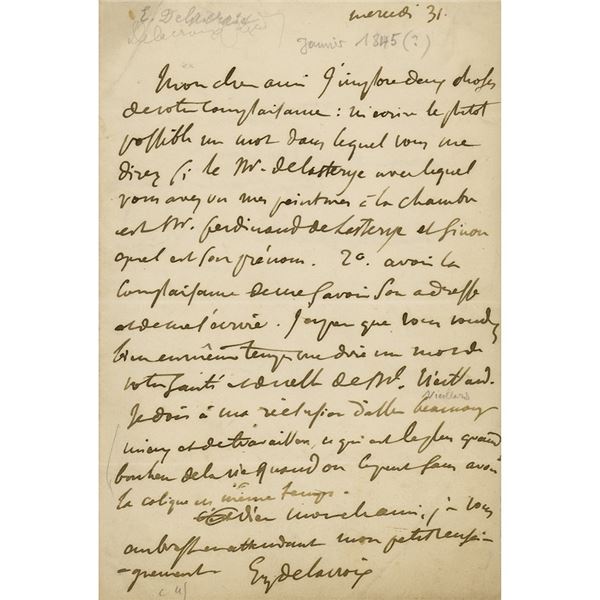 Eugene Delacroix Autograph Letter Signed