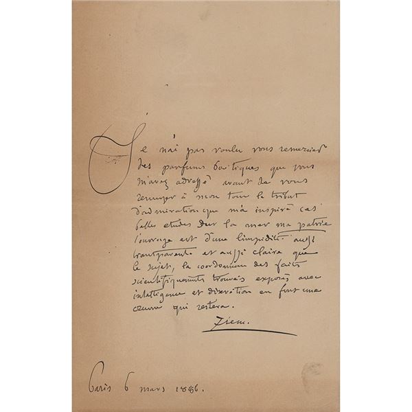 Felix Ziem Autograph Letter Signed