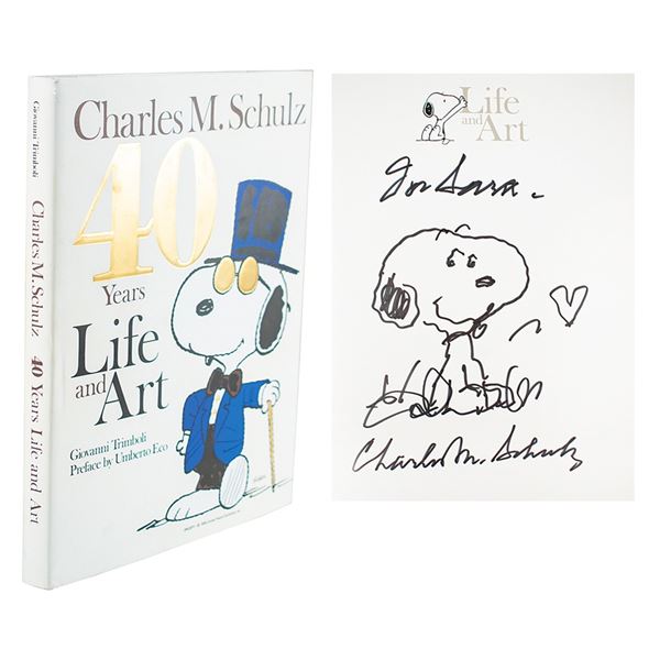 Charles Schulz Signed Book with Snoopy Sketch