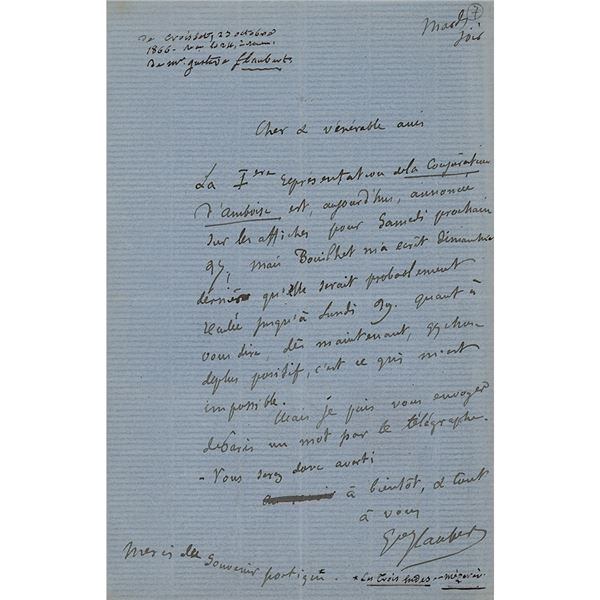 Gustave Flaubert Autograph Letter Signed