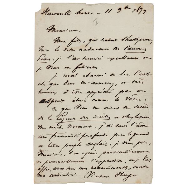 Victor Hugo Autograph Letter Signed