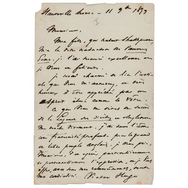 Victor Hugo Autograph Letter Signed