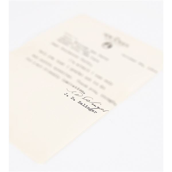 J. D. Salinger Typed Letter Signed