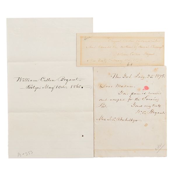 William Cullen Bryant (3) Signed Items