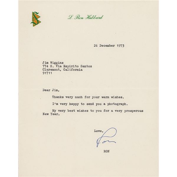 L. Ron Hubbard Typed Letter Signed