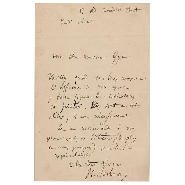 Hector Berlioz Autograph Letter Signed