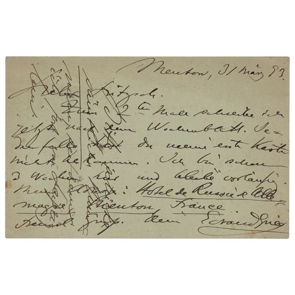 Edvard Grieg Autograph Letter Signed