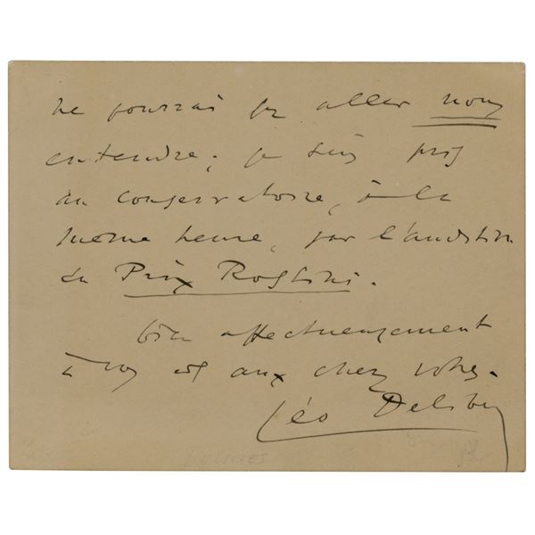 Leo Delibes Autograph Letter Signed