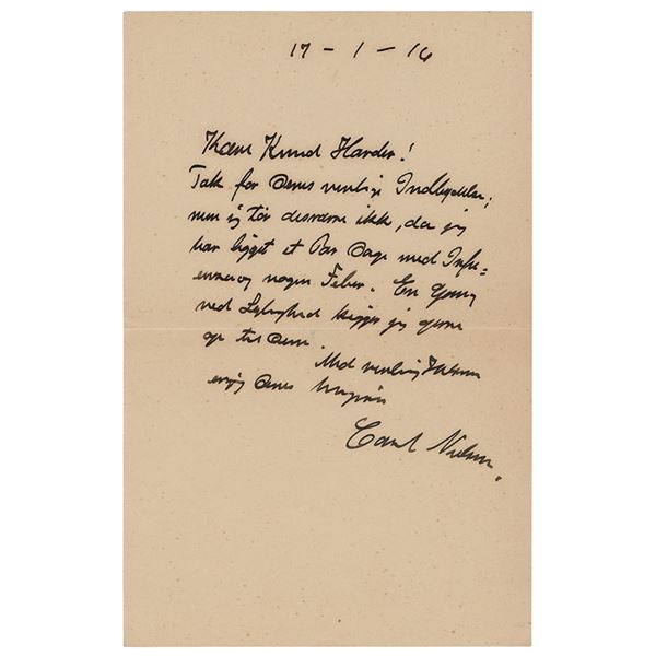 Carl Nielsen Autograph Letter Signed