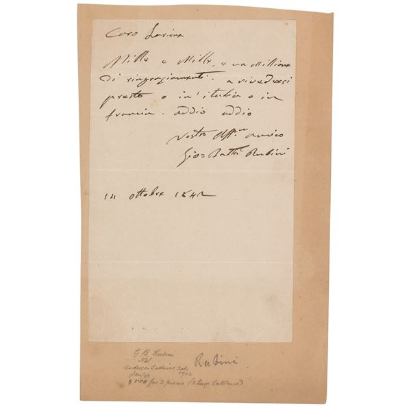 Giovanni Battista Rubini Autograph Letter Signed