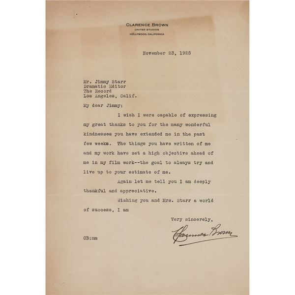 Clarence Brown Typed Letter Signed