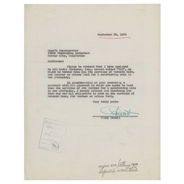 Cary Grant Document Signed