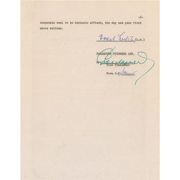 Ernst Lubitsch Document Signed