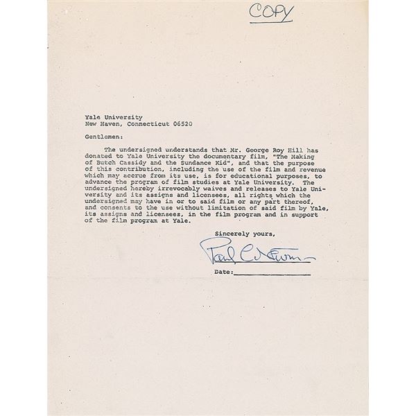 Paul Newman Document Signed