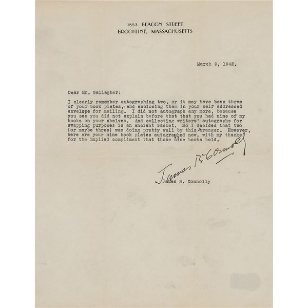 James B. Connolly Typed Letter Signed