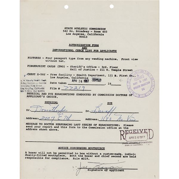 Joe Frazier Document Signed