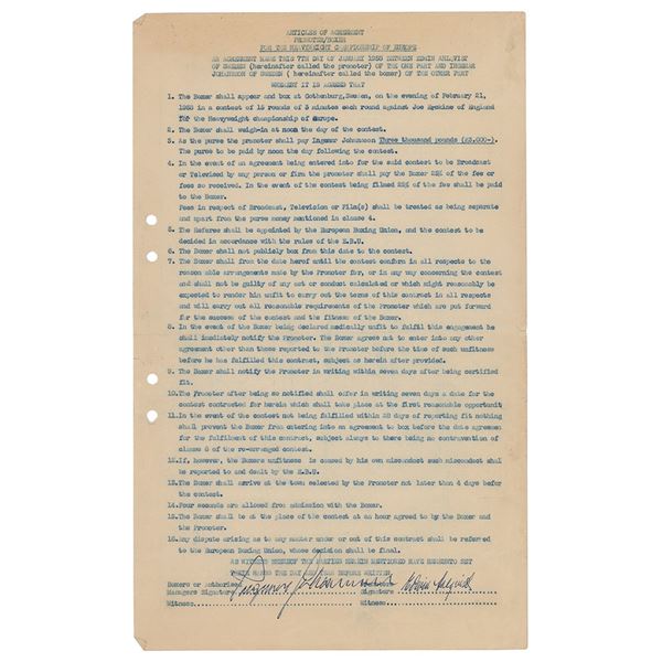 Ingemar Johansson Document Signed