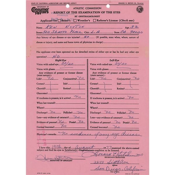 Ken Norton Document Signed