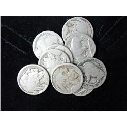 9 Assorted Undated Buffalo Nickels