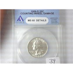 1956-D Washington Quarter ANACS MS60 Details