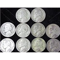 10 Assorted Jefferson War Nickels (35% Silver)