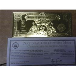 1899 $2-22k Gold Leaf Note Has Authentic $2 Bill