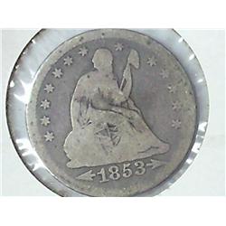1853 Arrows And Rays Seated Liberty Quarter