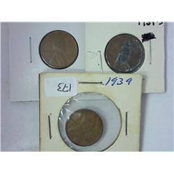 1939, 1939-D And 1939-S Lincoln Cents