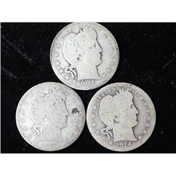 3 Assorted Barber Quarters