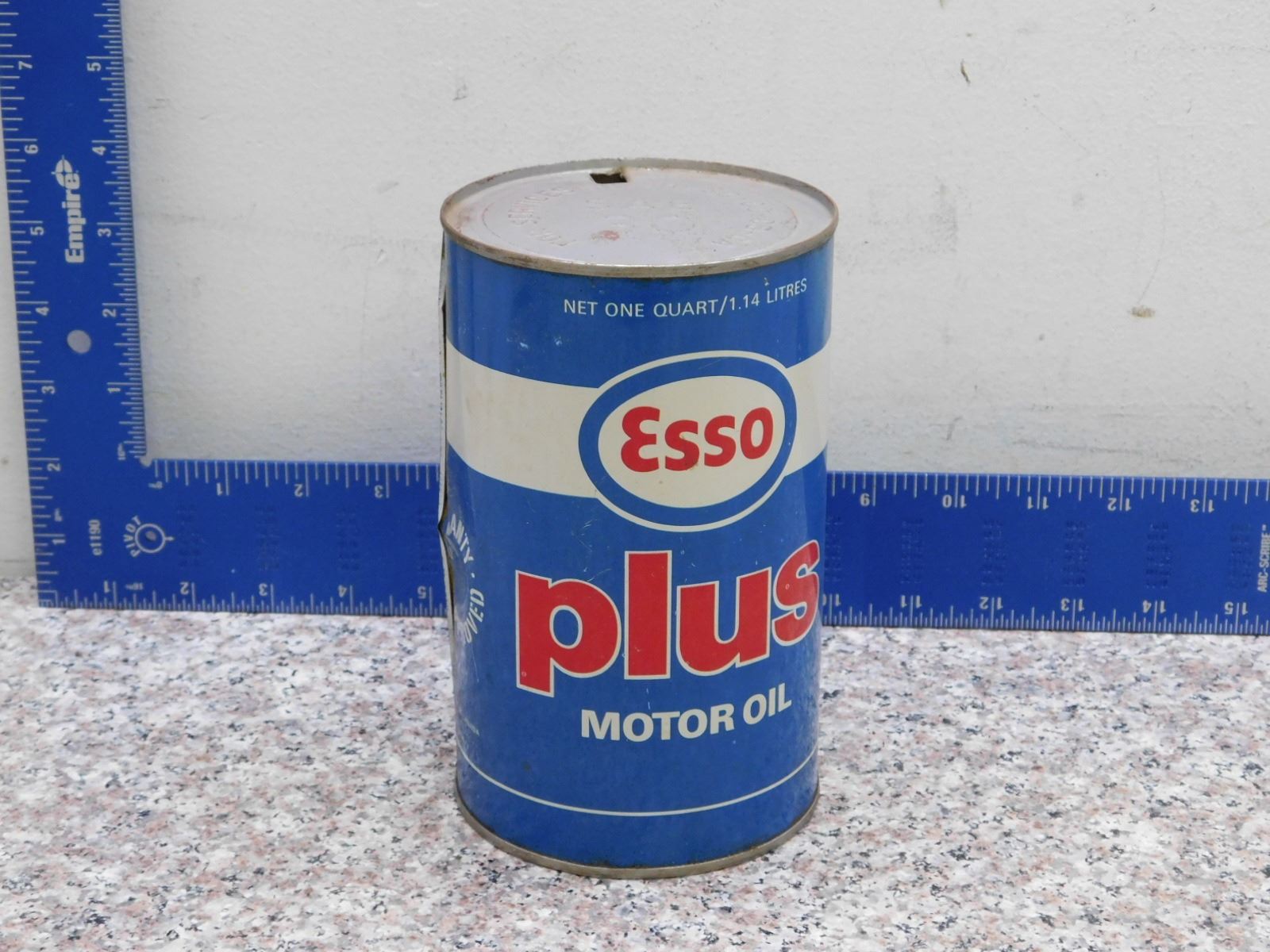 Vintage Tin Can 1 Litre ESSO Plus Motor Oil Empty