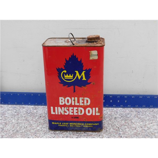 Vintage Tin Can 4 Litre Boiled Linseed Oil Maple Leaf Monarch